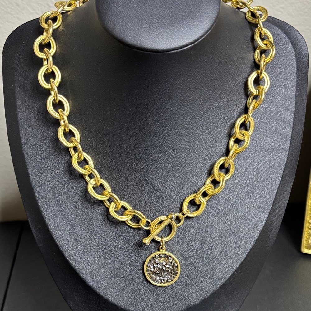 KARINE SULTAN Luxurious Link Collar Gold Tone Chain Charm Necklace